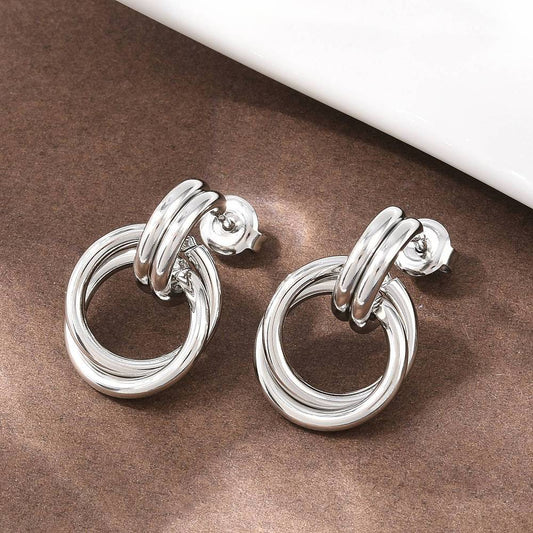 Double Hoop Link Stud Earrings