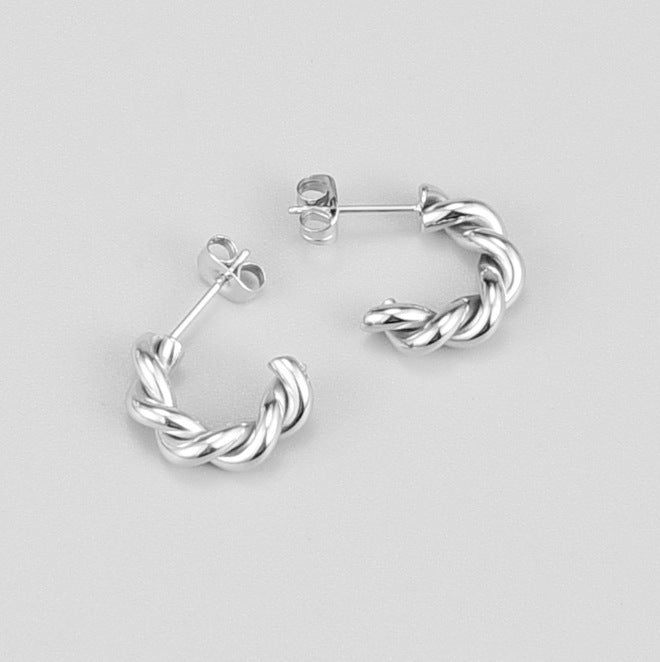 Twisted Rope Hoop Stud Earrings