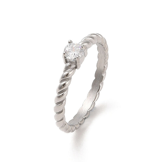 Twisted Solitaire Cubic Zirconia Ring