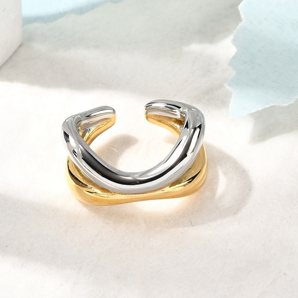 Two-Tone Wave Cuff Ring
