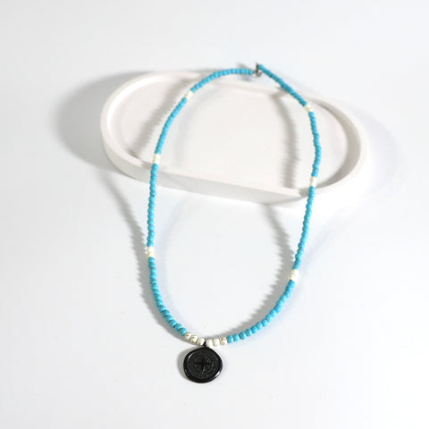 Elegant Stainless Steel Compass Necklace with Turquoise Beads