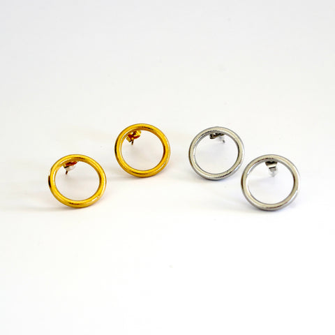 Stainless Steel Circle Stud Earrings - Gold and Silver Options