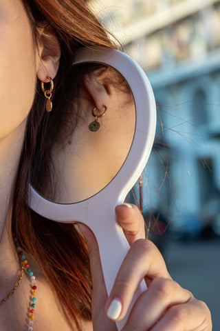 Stainless Steel Coin Charm Hoop Earrings