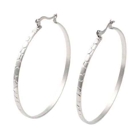 Classic Textured Stainless Steel Hoop Earrings