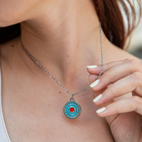 Women's Turquoise and Red Pendant Necklace