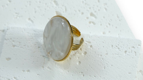 Bold Stainless Steel & Mother of Pearl Statement Ring