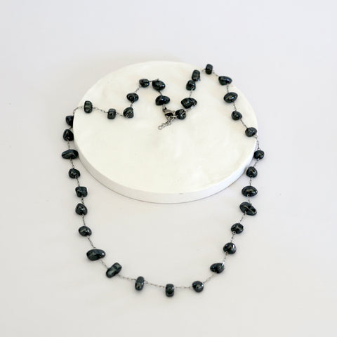 Sleek Stainless Steel Hematite Beaded Necklace