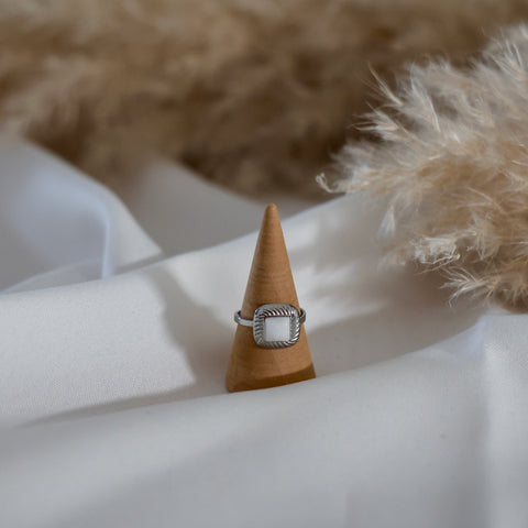 Vintage-Inspired Stainless Steel Ring with White Stone Accent