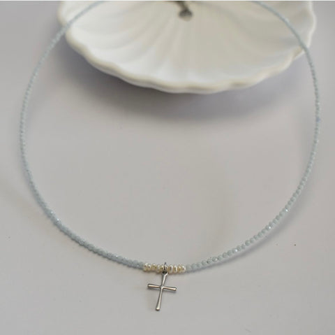 Stainless Steel Cross Necklace with Freshwater Pearls