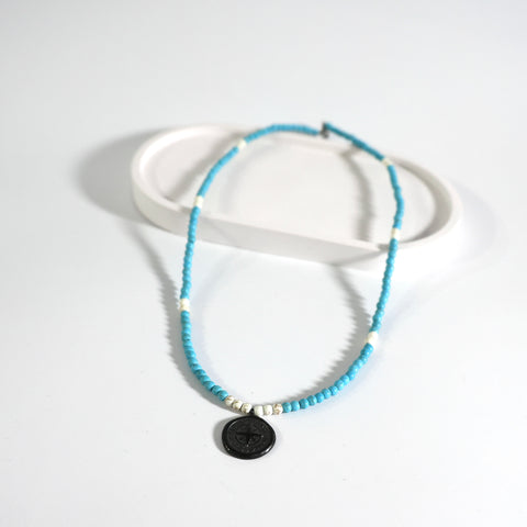 Elegant Stainless Steel Compass Necklace with Turquoise Beads