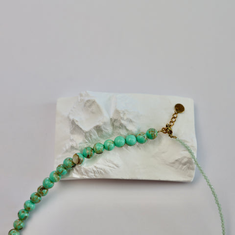 Stainless Steel Green Bead Necklace with Gold Star Charm