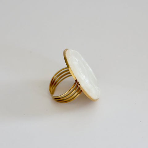 Bold Stainless Steel & Mother of Pearl Statement Ring