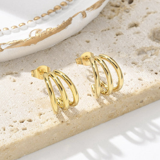 Triple C-Shaped Stud Earrings