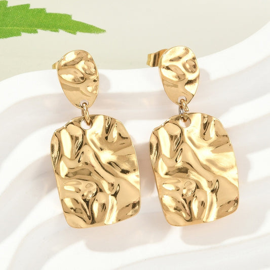 Hammered Rectangle Drop Stud Earrings