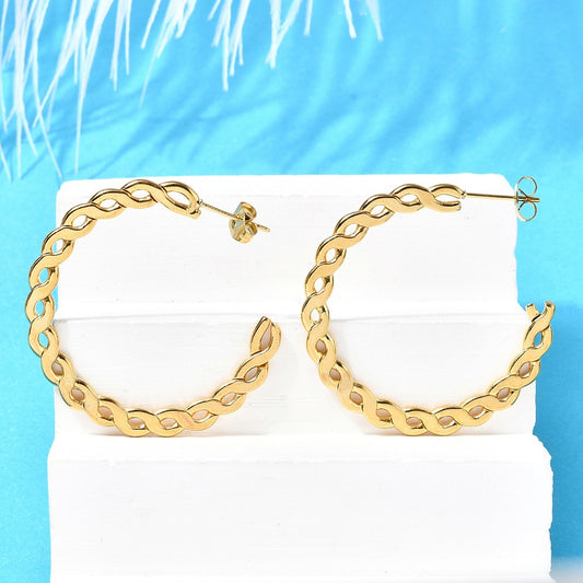 Twisted Chain C-Shaped Hoop Stud Earrings