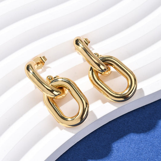 Chunky Oval Link Drop Stud Earrings