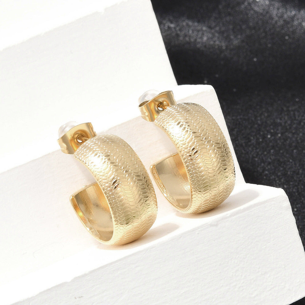 Textured C-Shaped Hoop Stud Earrings