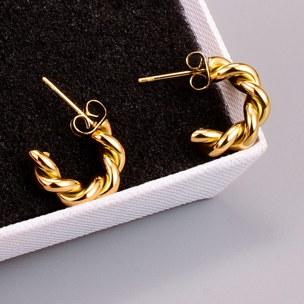 Twisted Rope Hoop Stud Earrings