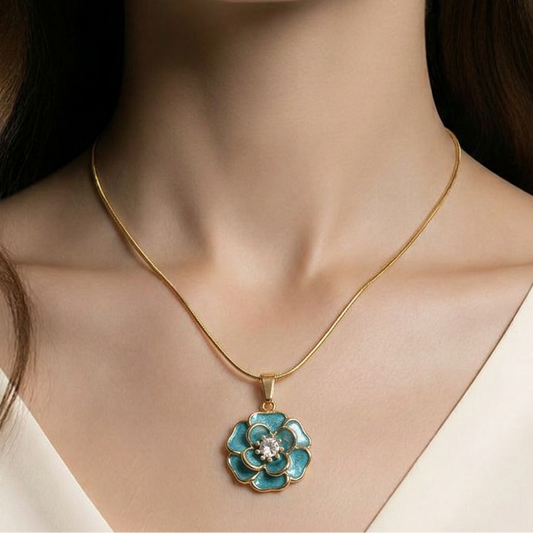 Teal Flower Pendant Necklace