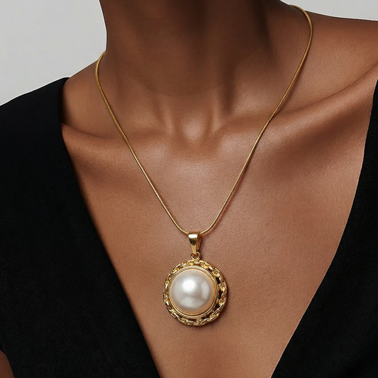 Half Round White Pendant Necklace