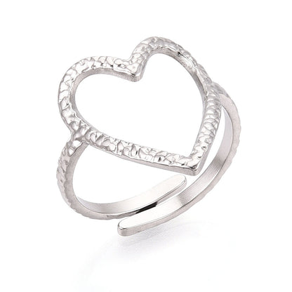 Textured Open Heart Cuff Ring