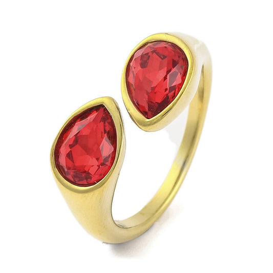 Double Teardrop Rhinestone Open Ring