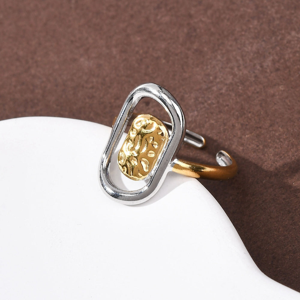 Two-Tone Textured Rectangle Cuff Ring