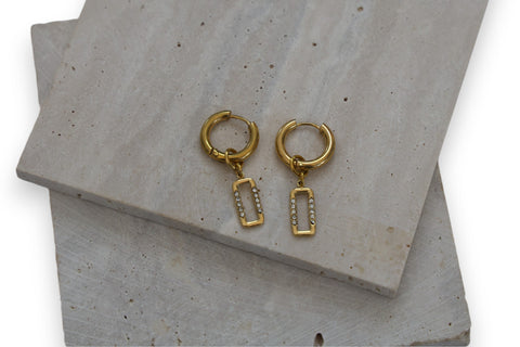 Modern Gold Hoop Earrings with Sparkling Rectangle Pendants