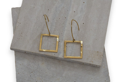 Geometric Square Drop Earrings in Gold Stainless Steel