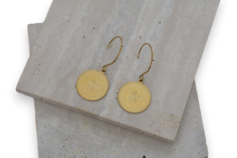 Gold Stainless Steel Floral Medallion Earrings