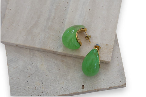 Elegant Teardrop Stainless Steel Earrings – Available in Jade Green & Pearl White