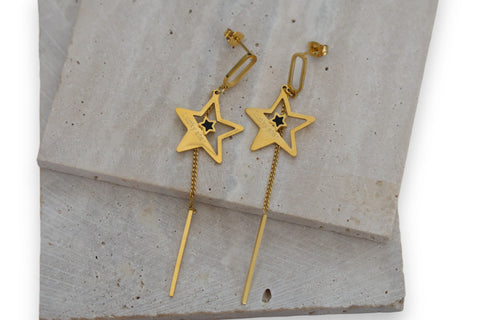 Lucky Star Drop Earrings in Gold Stainless Steel