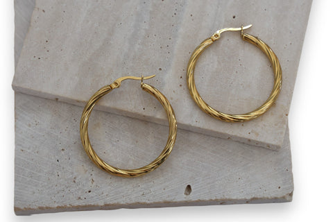 Twisted Stainless Steel Hoop Earrings – Available in 3 Sizes