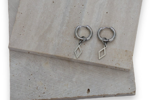 Geometric Drop Hoop Earrings in Stainless Steel