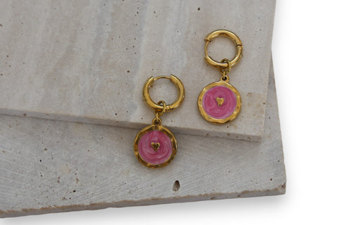 Stainless Steel Gold-Plated Earrings – Colorful Elegance with a Heart