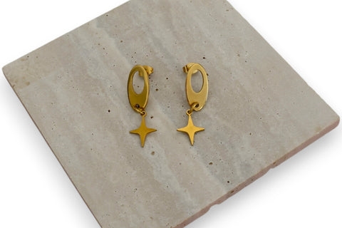 Stainless Steel Gold-plated Star Charm Earrings